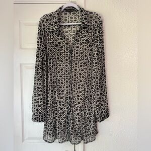 Always Indigo Chic Black and White Geometric Sheer cardigan top